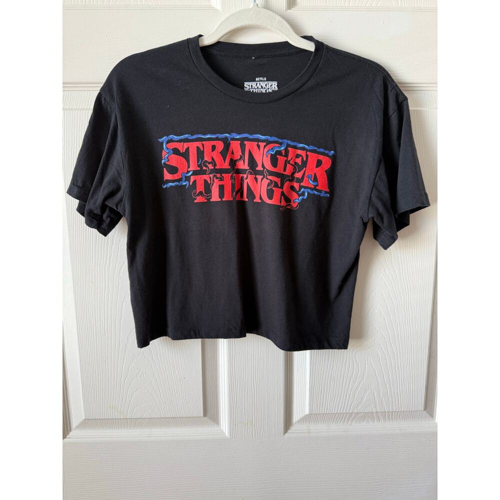 Stranger Things Black Cropped Graphic Tee Size M